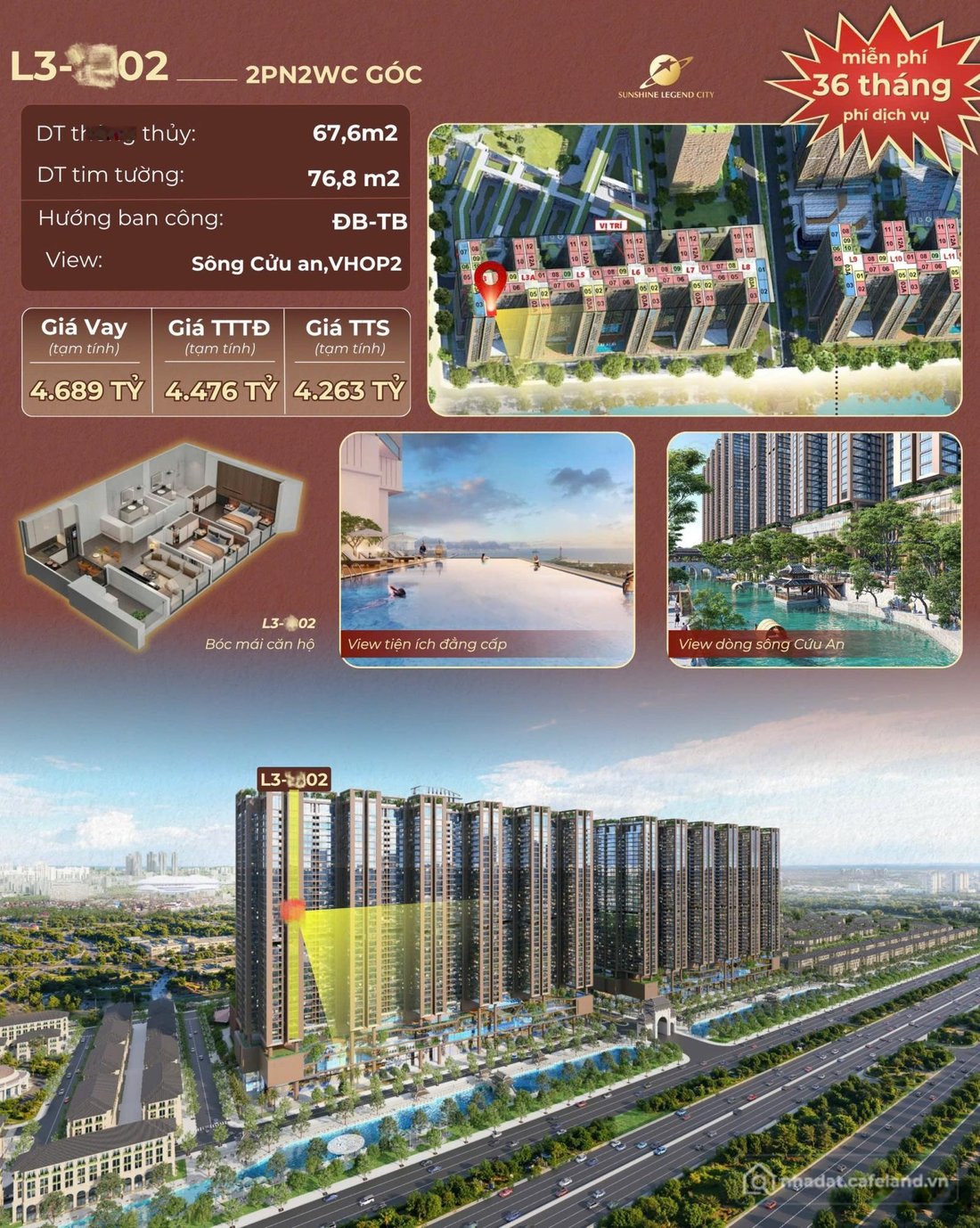 Bán căn hộ chung cư: Chỉ từ 3,8 tỷ sở hữu căn góc 2PN tại Sunshine Legend City v