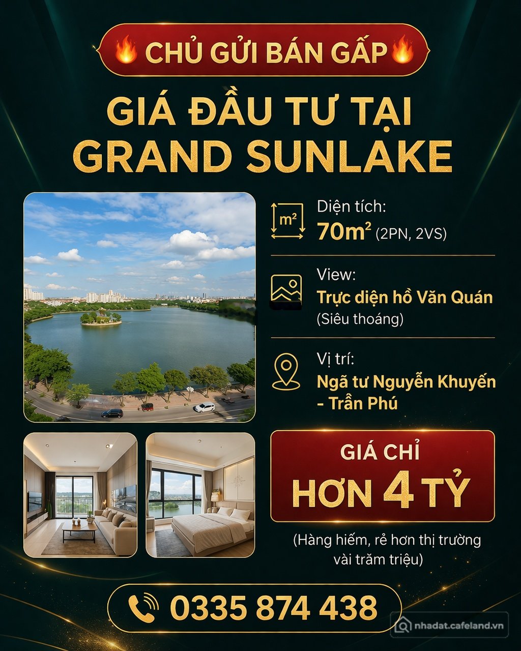 Bán căn hộ chung cư: Grand Sunlake Hà Đông - Nguyễn Khuyến - 70m² view hồ - 4 tỷ