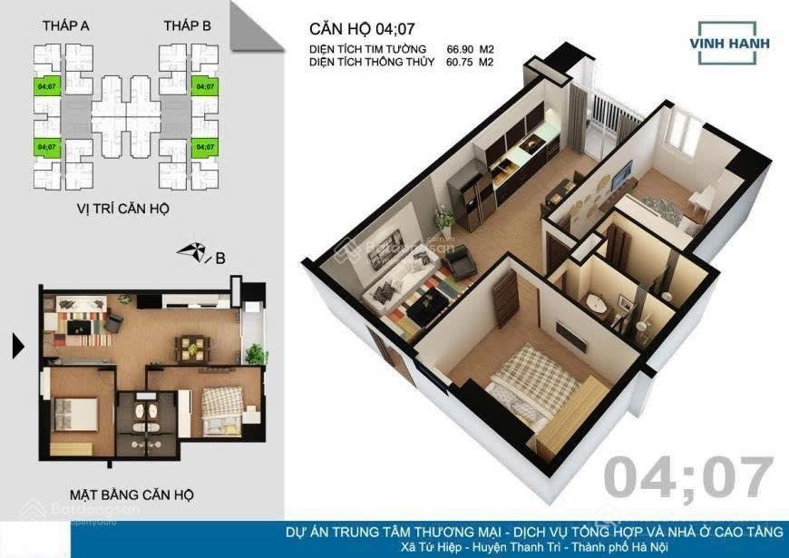 Bán căn hộ chung cư: Chính chủ cần bán nhanh căn 2pn 2 vs ban công đông nam bên 