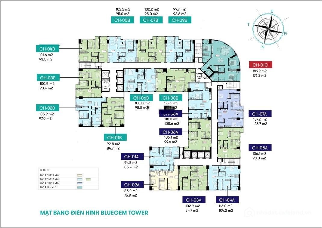 Bán căn hộ chung cư: Bán căn 2 ngủ mã 02A chung cư Bluegem Tower - LH 0968953999
