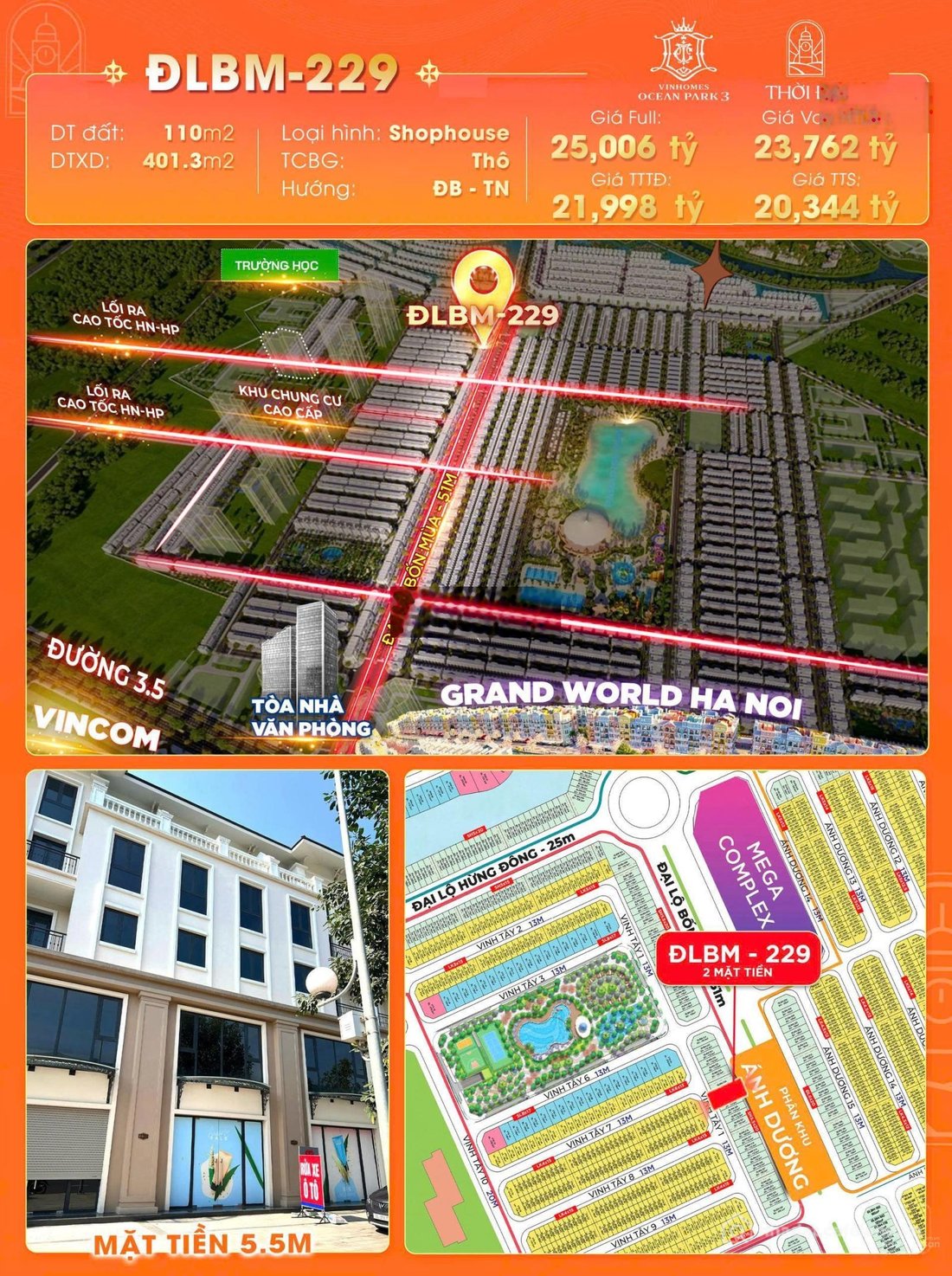 Bán nhà phố dự án: Cần bán quỹ đẹp shophouse mặt đại lộ bốn mùa 51m tại Vinhomes