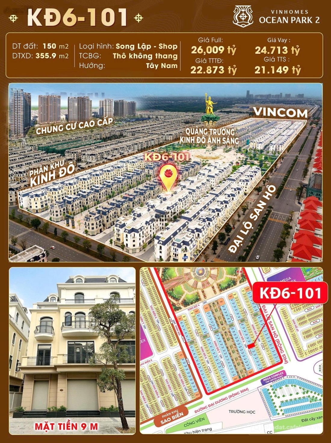 Bán biệt thự: Bán nhanh song lập Kinh Đô 150m2 đất, xây dựng 4,5 tầng chỉ 21.149