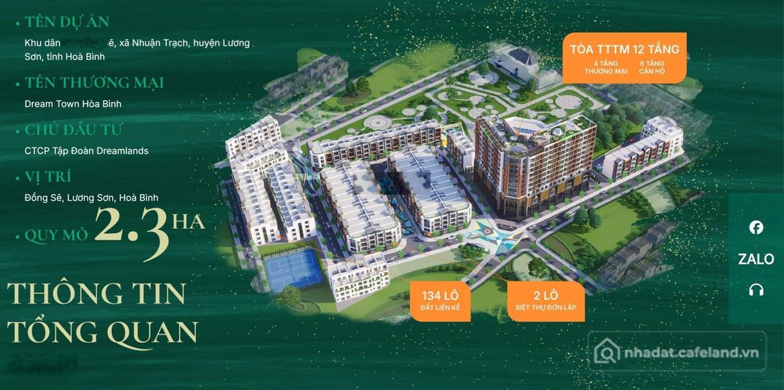 Bán đất thổ cư: Bán buôn cho nhà đầu tư dự án Dream Town Lương Sơn, Hòa Bình giá