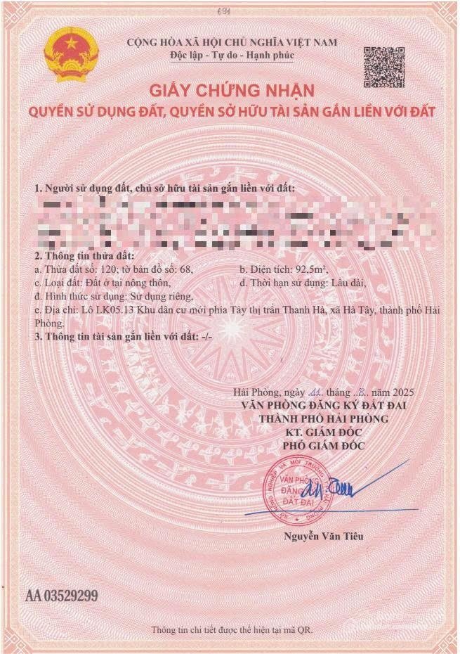 Bán đất thổ cư: Bán đất LK Thanh Hà New City 92,5m² trung tâm khu đô thị view cô