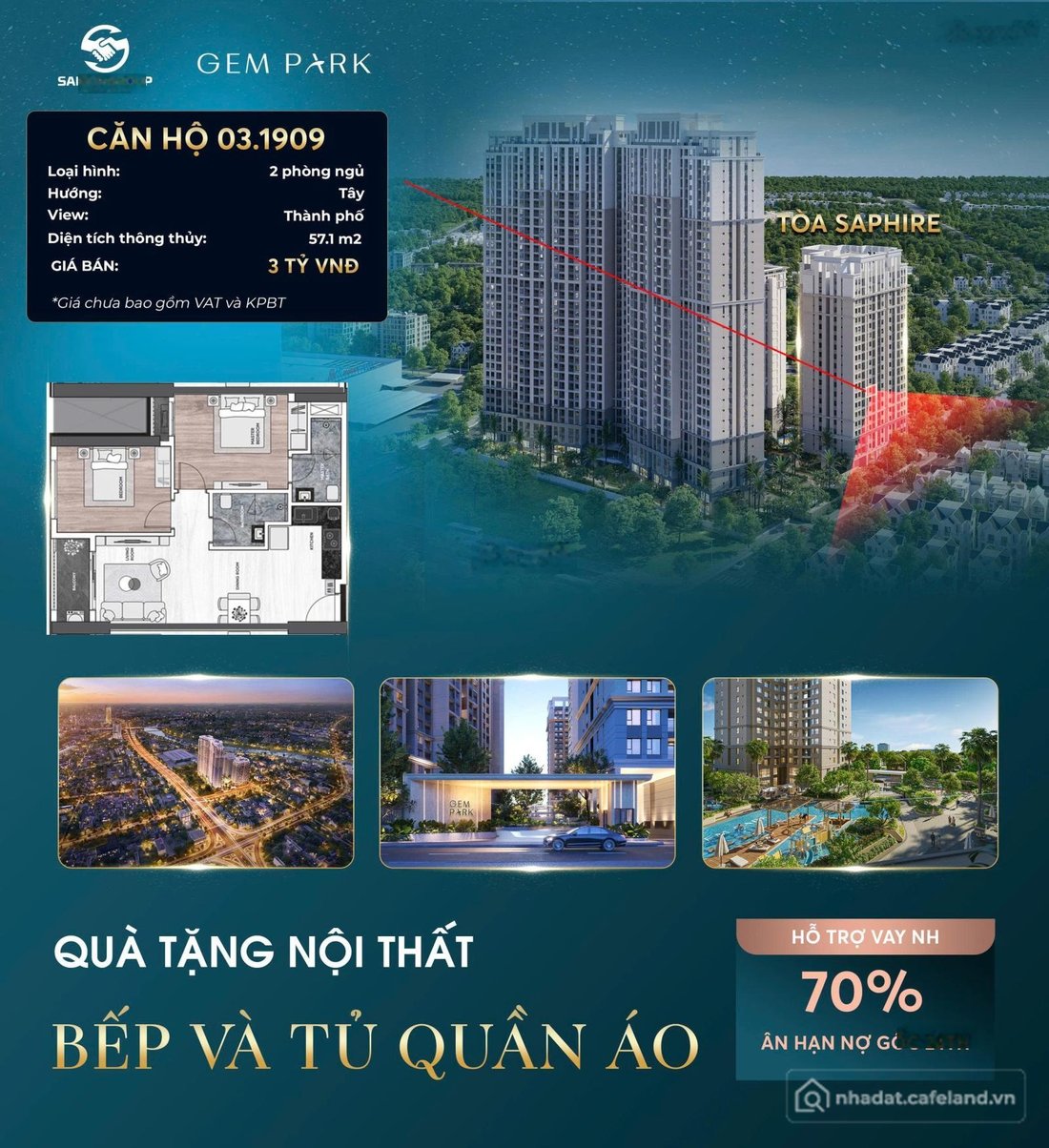 Bán căn hộ chung cư: Căn hộ đẹp tòa sapphire gem park chỉ 3 tỷ, thanh toán 30% n