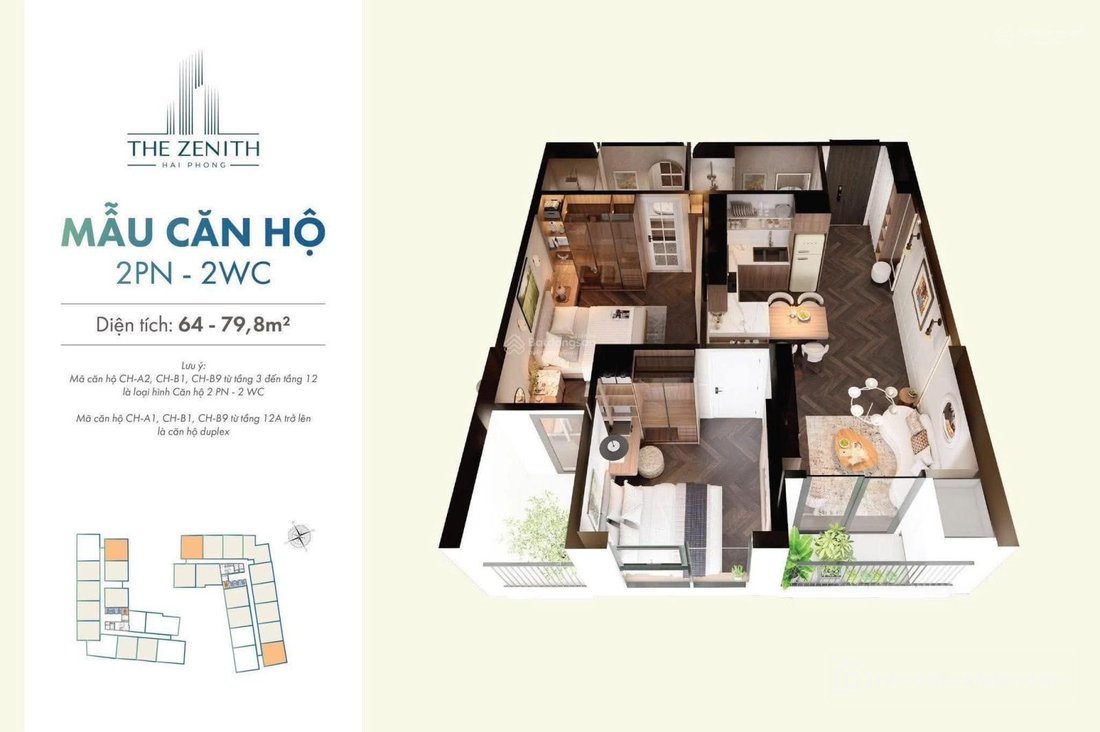 Bán căn hộ chung cư: Sở hữu ngay căn hộ 66m2 tại The Zenith mặt tiền Đại lộ Bùi 