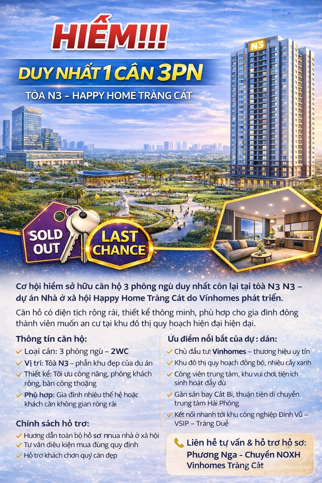 Bán căn hộ chung cư: HIẾM!!! 1 căn 3pn cuối cùng tòa N3 - Happy home Tràng Cát