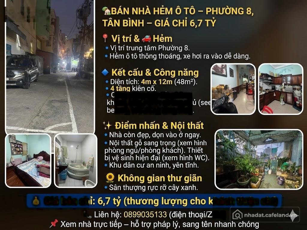 Bán nhà riêng: *bán nhà hẻm ô tô phường 8, tân bình giá chỉ 6,7 tỷ*