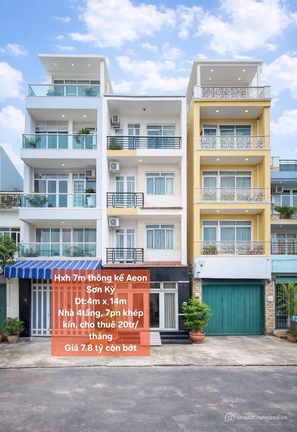 Bán nhà riêng: Hxh 7m thông kề Aeon Sơn Kỳ Dt:4m x 14m Nhà 4tầng, 7pn khép kín, 