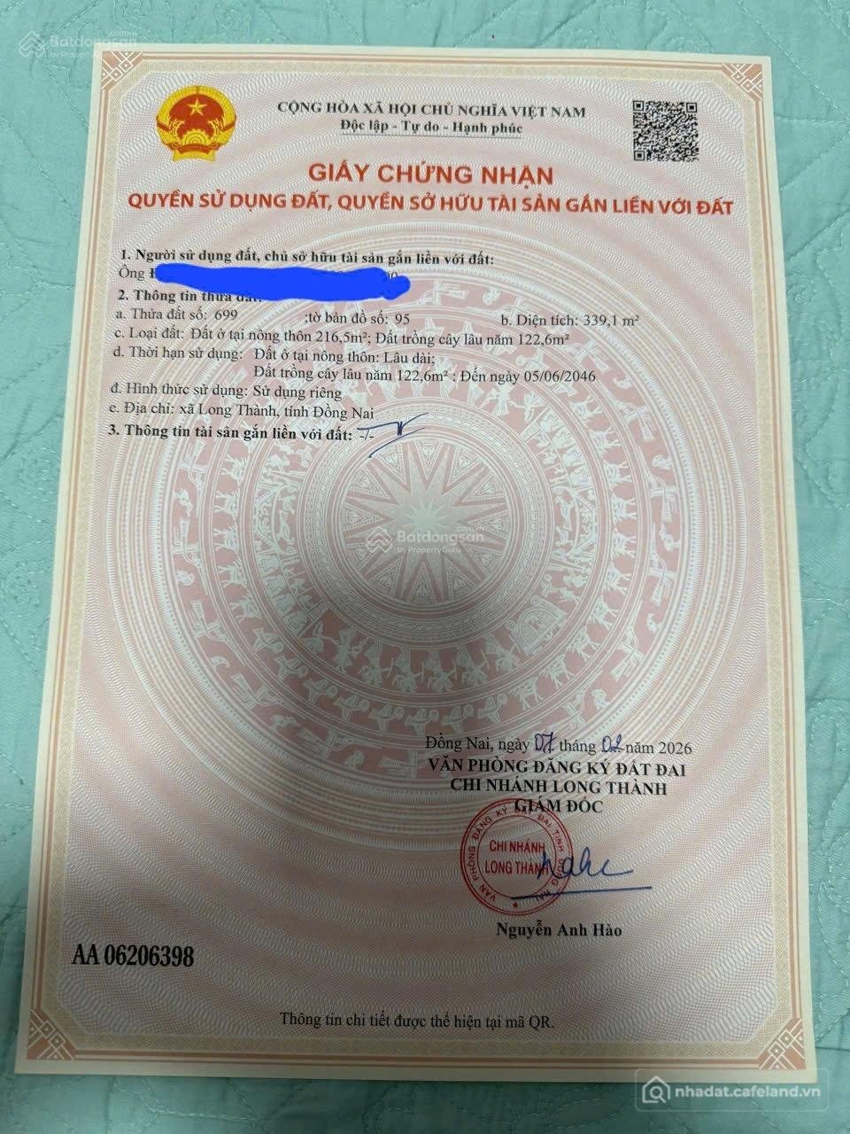 Bán đất thổ cư: 2193m2 full thổ cư 2 mặt tiền đường 769 ngay đầu khu TDC Lộc An 