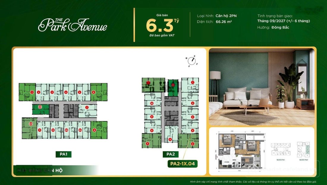 Bán căn hộ chung cư: Bán căn hộ 2PN The Park Avenue Quận 11, 6,3 tỷ, Hướng Đông 