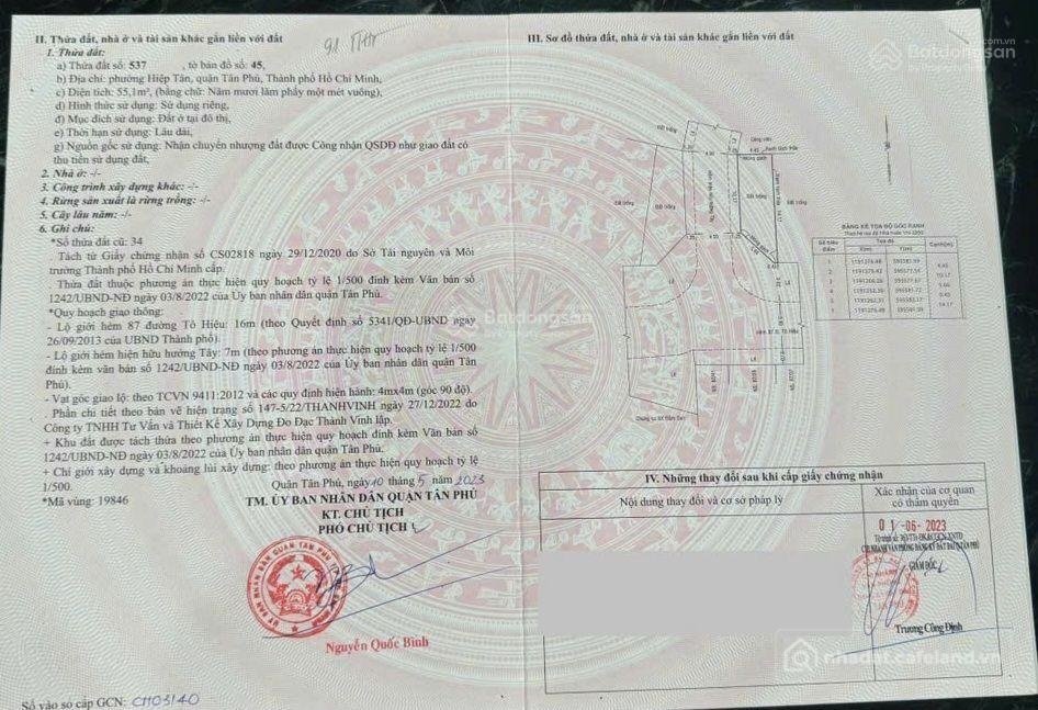 Bán đất thổ cư: Bán đất Quận Tân Phú - Ngay đường Tô Hiệu, gần Đầm Sen - 4x18 - 