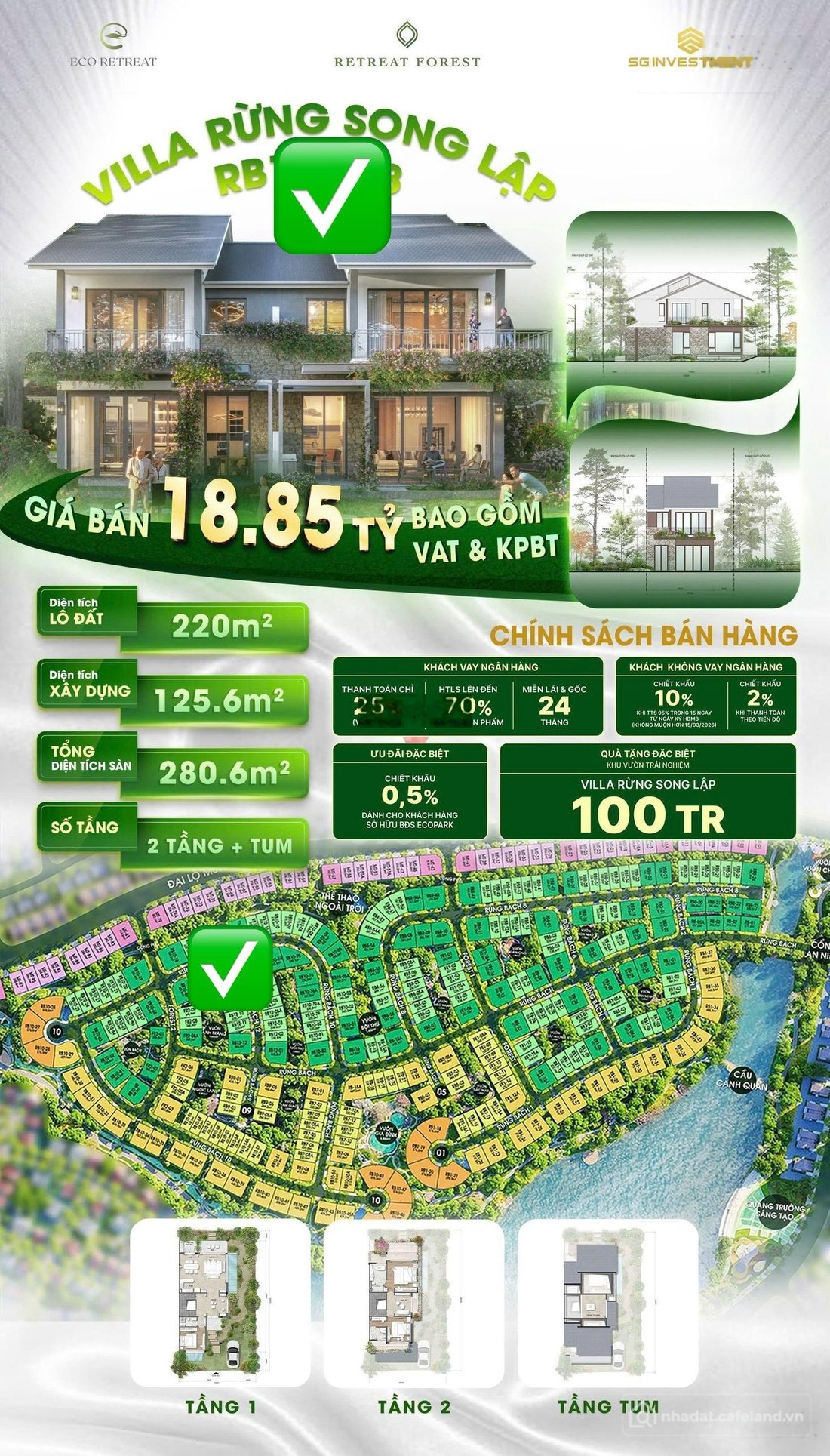 Bán biệt thự: Bán Biệt Thự Song Lập 220m2 phân khu BIỆT THỰ RỪNG - RỪNG BÁCH ECO