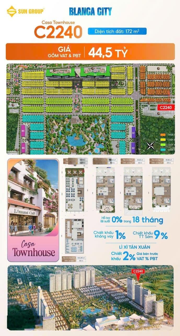 Bán biệt thự: Bán Casa Townhouse C2240 Blanca City 172m² Giá 44,5 tỷ vị trí đẹp 