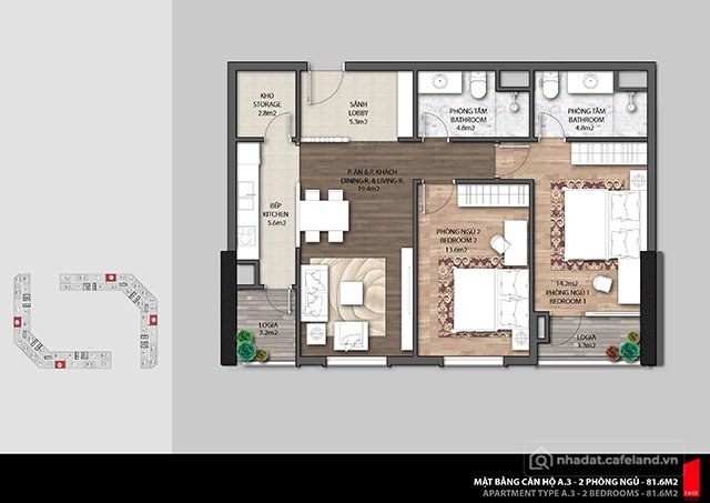 Căn hộ chung cư: Cho thuê Căn 3PN,22tr 110m2 tại Ct8 The Emerald,Đình Thôn ,đồ c