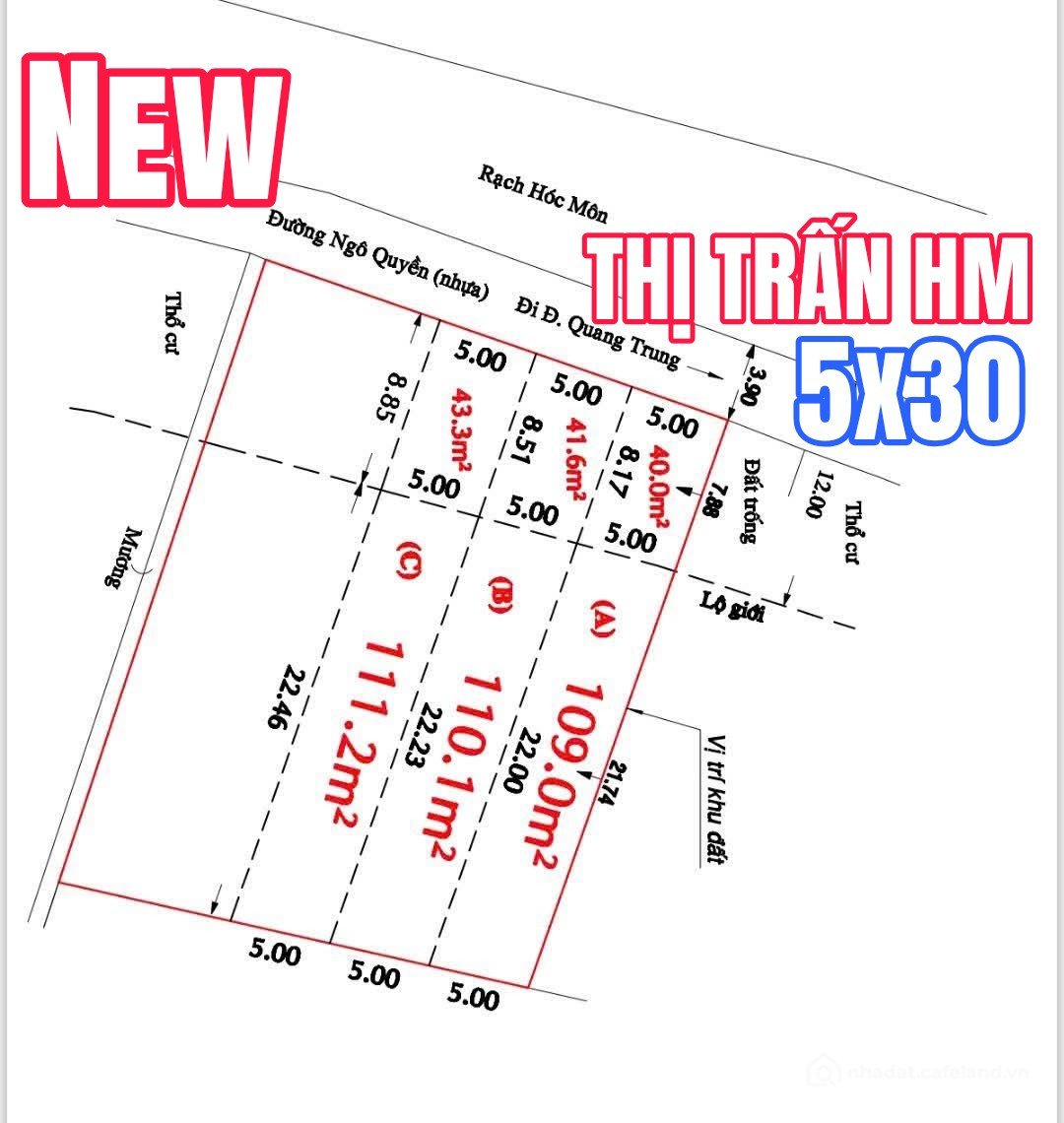 Bán đất thổ cư: 🟥Bán đất mặt tiền Ngô Quyền thị trấn Hóc Môn 5ty5 trung tâm của 