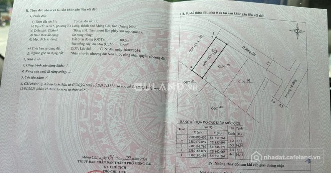 Bán đất thổ cư: Cần bán lô đất khu 6- kalong- móng cái