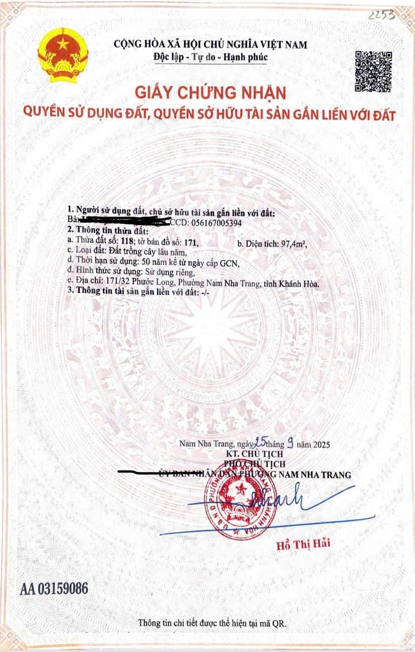 Bán đất thổ cư: Bán lô đất hẻm oto đường Phước Long , Nam Nha Trang . DT 94,6m2 
