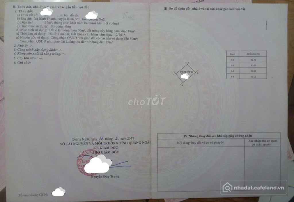 Bán đất thổ cư: BÁN ĐẤT CHÍNH CHỦ - BÌNH THẠNH, BÌNH SƠN, QUẢNG NGÃI