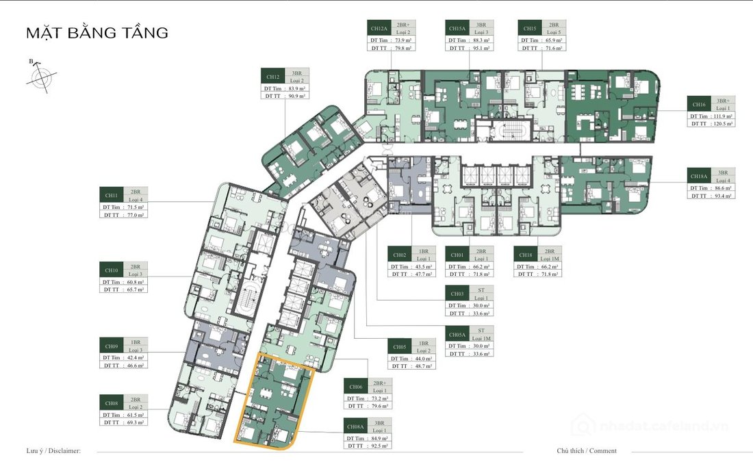 Bán căn hộ chung cư: 3 ngủ - 08A - A1 view hồ - kính cong - 85 m2 - 110 tr / m2 
