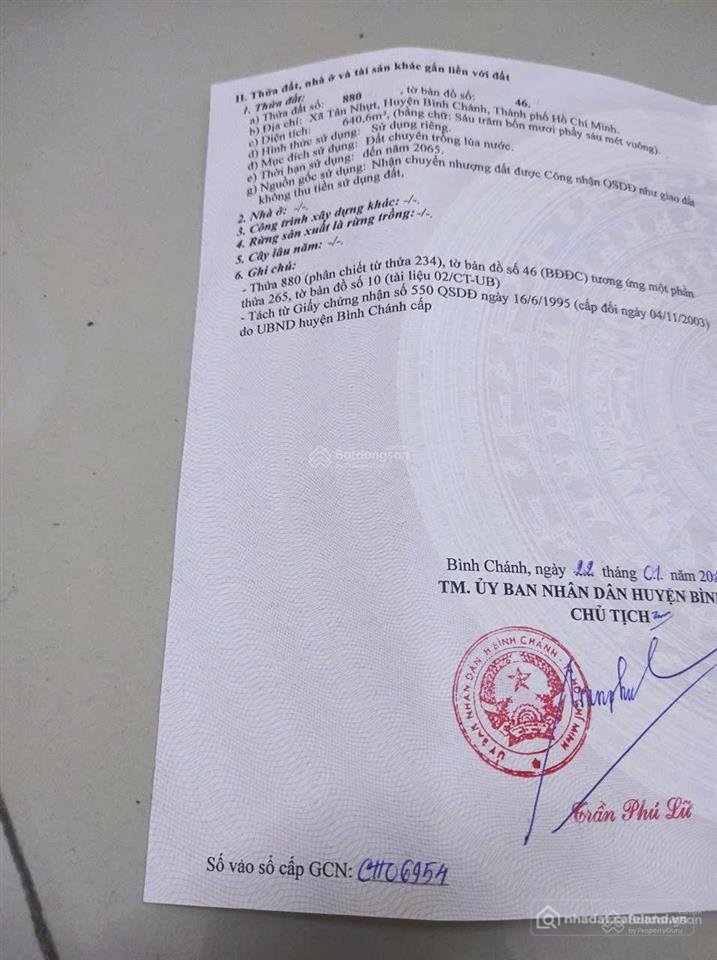 Bán đất thổ cư: Bán đất nông nghiệp giá rẻ tại xã tân nhựt 640m2 giá 900 triệu