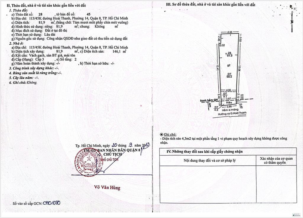 Bán nhà riêng: Hẻm 113, 4m hoài thanh 81,9m2 phường phú định, quận 8 7,099 tỷ