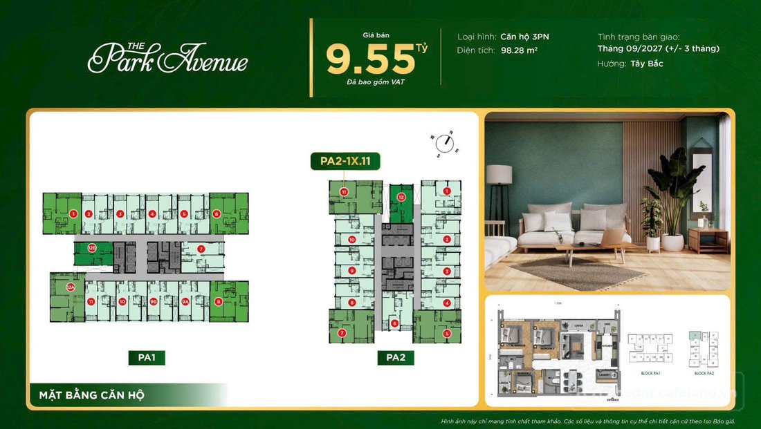 Bán căn hộ chung cư: HOT Căn 3PN Dự án THE PARK AVENUE - giá cực tốt - chỉ từ 9