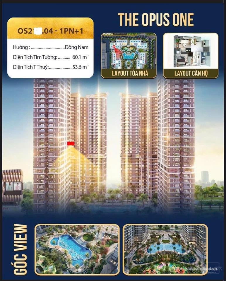 Bán căn hộ chung cư: Shock, cần bán nhanh 60m2/1pn + opus one/tòa os2 chỉ 4,130 
