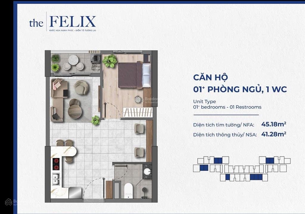 Bán căn hộ chung cư: Chủ nhà kẹt tiền cần bán gấp căn hộ the felix 1pn + 45m2 ch