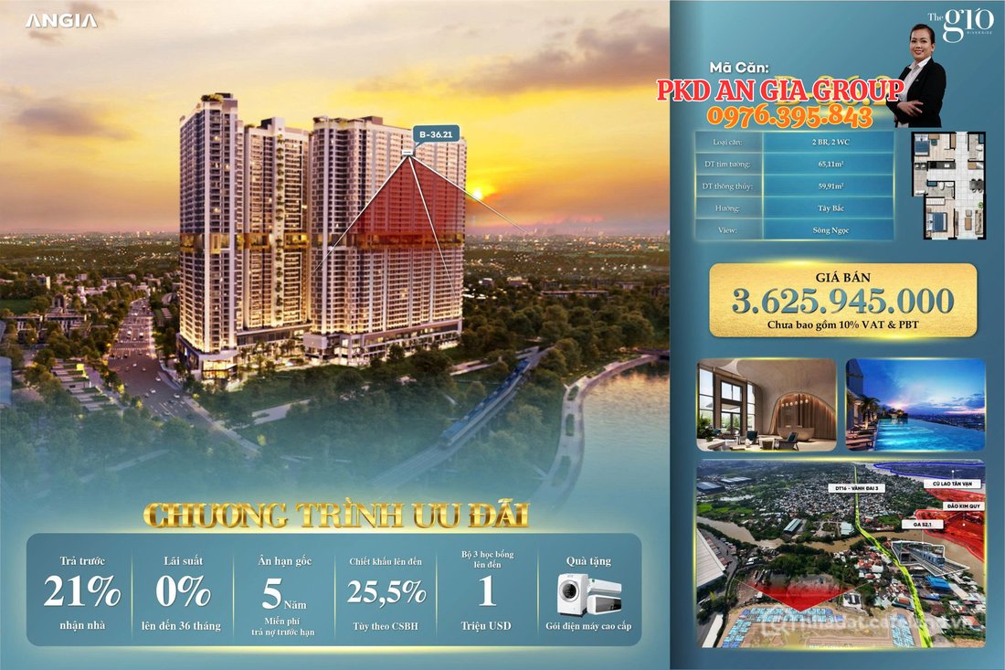 Bán căn hộ chung cư: Bán căn hộ 2PN The Gió Riverside | Hàng hiếm tầng cao– hướn