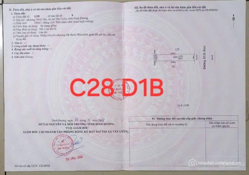 Bán đất thổ cư: Cần bán lô đất vsip 2 vĩnh tân khu c. diện tích 5x30