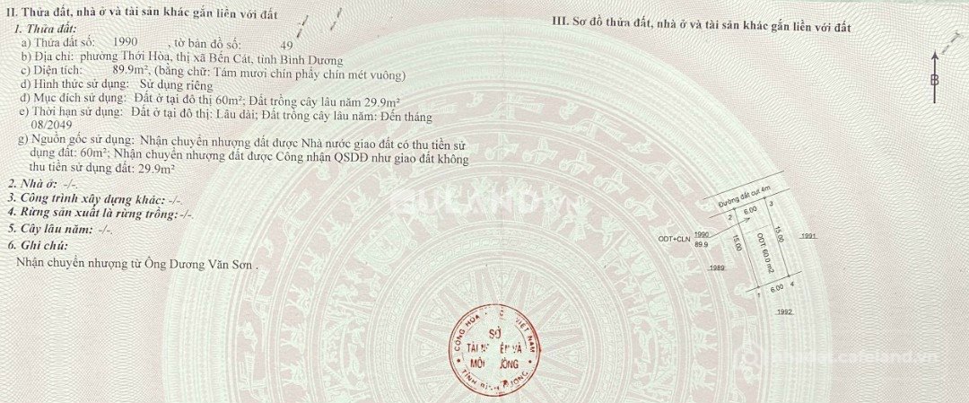 Bán đất thổ cư: BÁN ĐẤT KẾ BÊN KHU ĐÔ THỊ THỊNH GIA VÀ KHU TDC BECAMEX