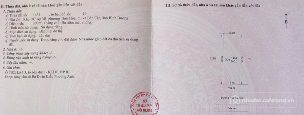 Bán đất thổ cư: 10X30, FULL THỔ, GIÁ SỐC, KCN MỸ PHƯỚC 3, ĐƯỜNG NJ2, DÂN CƯ ĐÔNG