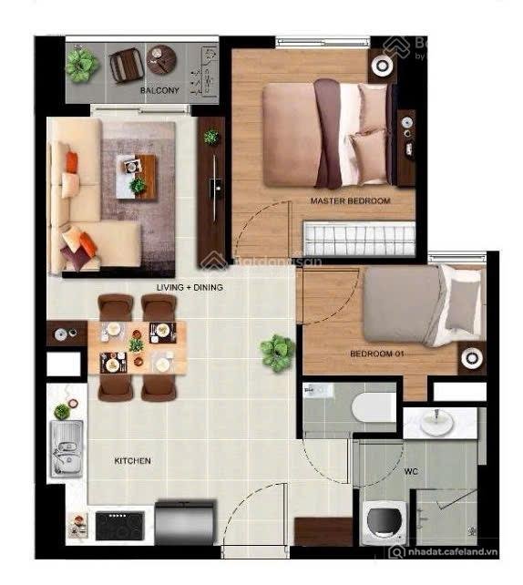 Bán căn hộ chung cư: Bán căn 2pn1wc 55m2 giá 1.95 tỷ full nội thất midori park t