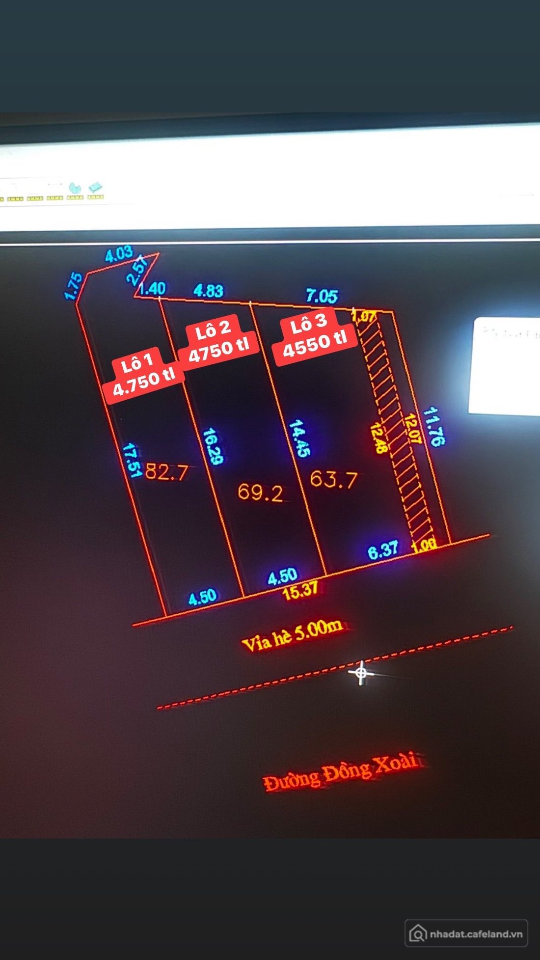 Bán đất thổ cư: Bán đất 3 Lô liền kề đường Đồng Xoài - Đường 10,5m