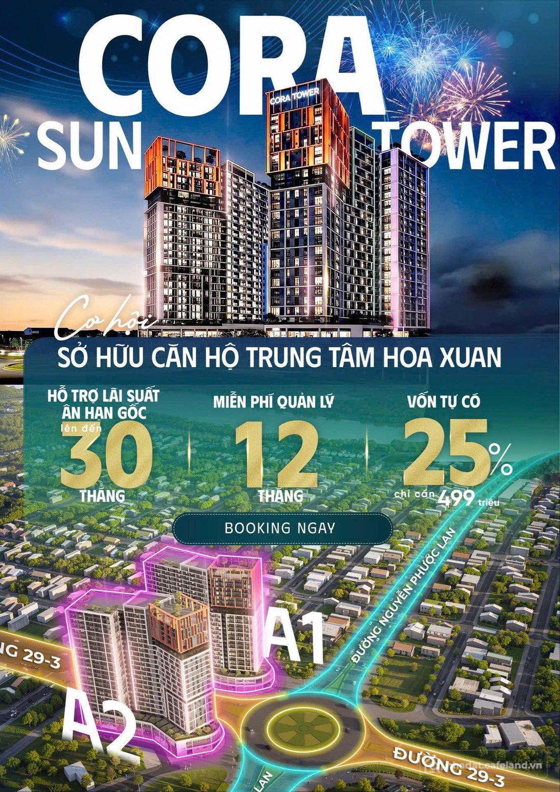 Bán căn hộ chung cư: Chỉ 500tr sở hữu ngay Cora Tower, NH hỗ trợ 70%, 0LS, CK lê