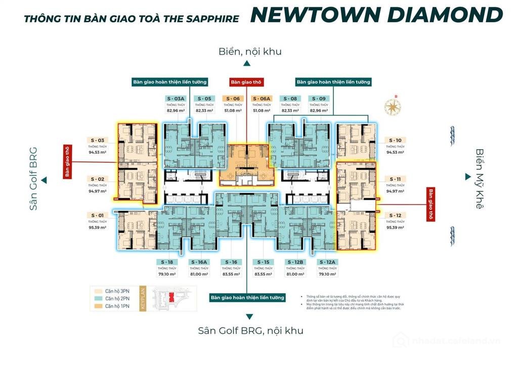 Bán căn hộ chung cư: Căn 1pn (51m2) tầng 30 dự án newtown diamond bđs biển khai 
