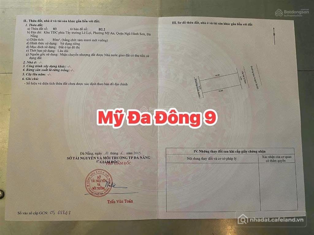 Bán đất thổ cư: Chính chủ cần bán lô mỹ đa đông 9 , mỹ an , ngũ hành sơn , đà nẵ