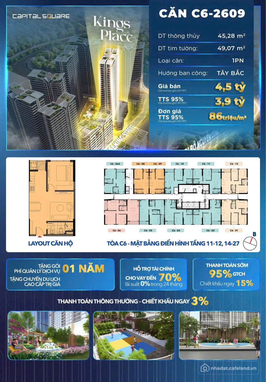 Bán căn hộ chung cư:  CAPITAL SQUARE -KING PLACE – CĂN 1 PHÒNG NGỦ DUY NHẤT CÒN
