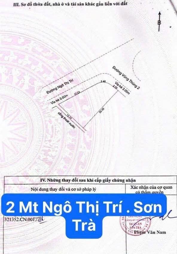 Bán đất thổ cư: Bán lô góc 2mt đường ngô thì trí ngay vịnh thuận phước . diện tí