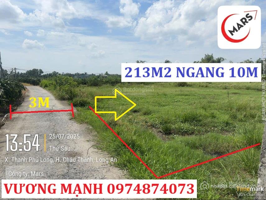 Bán đất thổ cư: Bán đất 213m, ngang 10m, châu thành, long an
