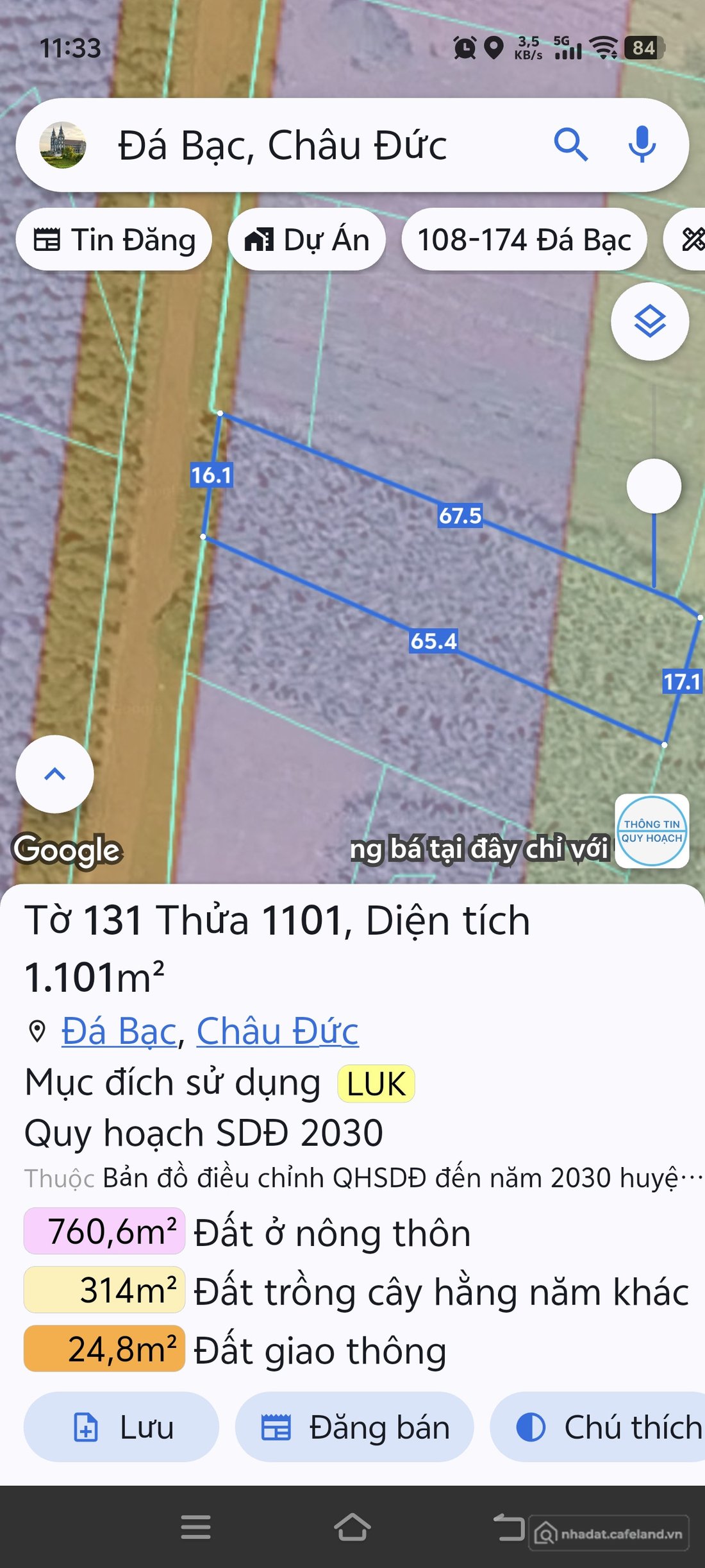 Bán đất thổ cư: 1100m2 16m mặt tiền có 80 thổ cư Phước An