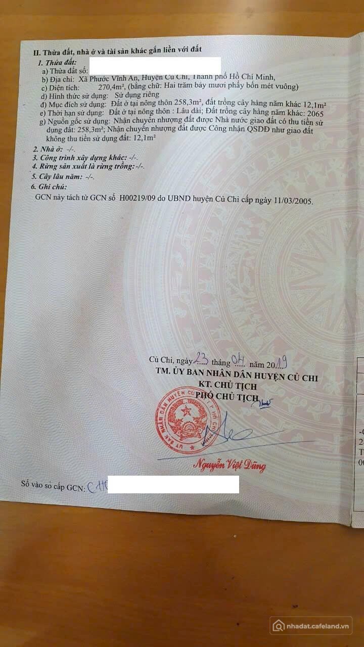 Bán đất thổ cư: Đất Củ Chi Giá Tốt – Phước Vĩnh An ngang 7m giá 2 tỷ 900