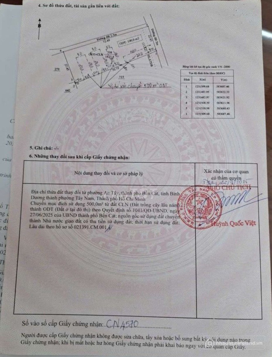 Bán đất thổ cư: Nhà Đất An Tây Bến Cát Bình Dương