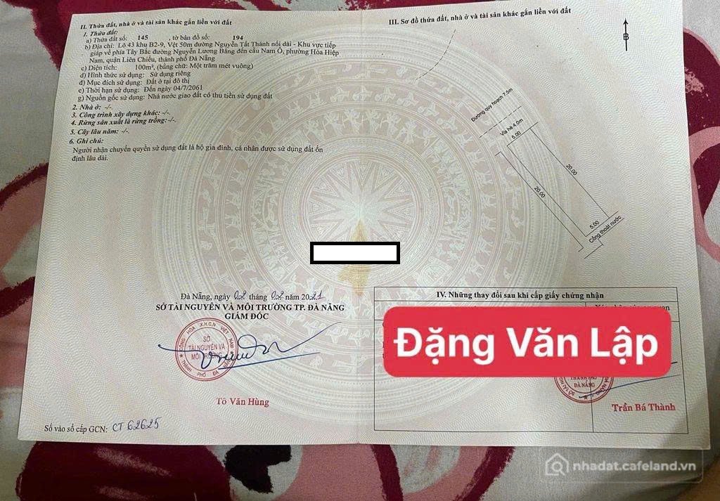 Bán đất thổ cư: LÀM VIỆC TRỰC TIẾP GIÁ TỐT !!! Bán đất Đặng Văn Lập, Hòa Hiệp