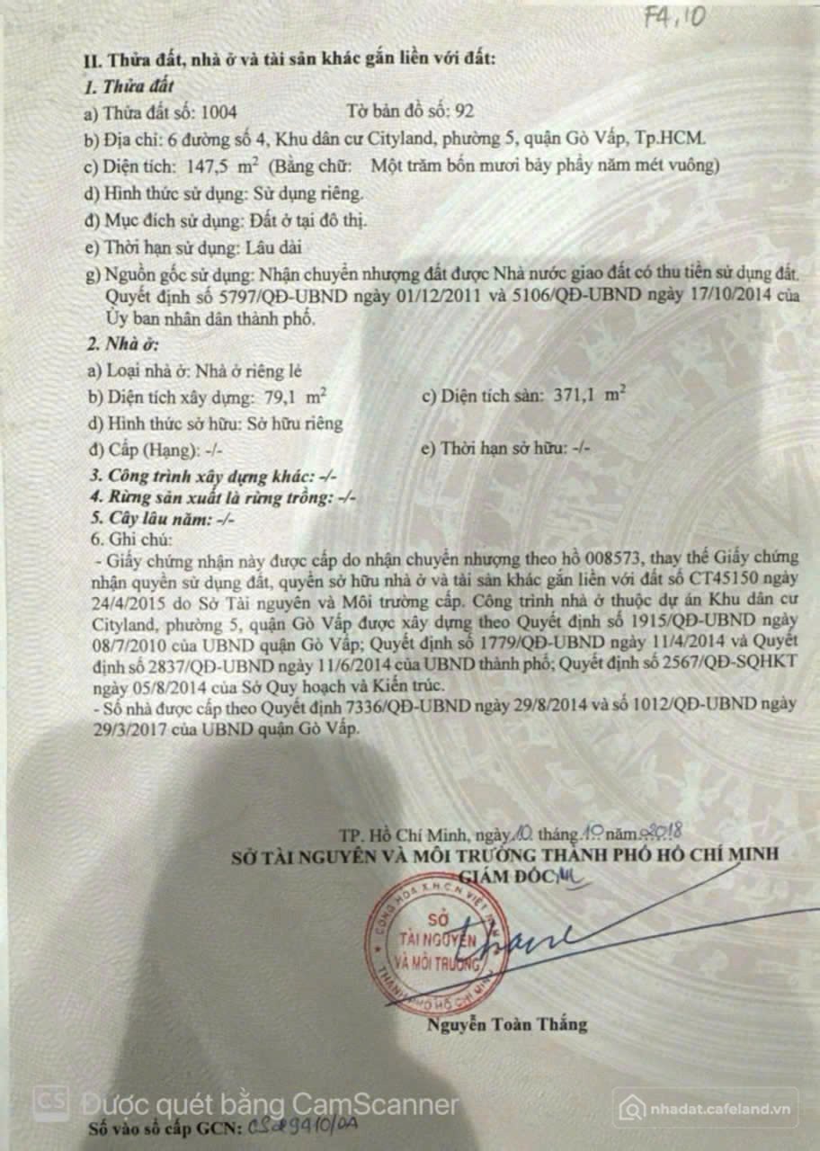 Bán nhà riêng: Chính Chủ Bán Nhà Mặt tiền 6 Đường Số 4 Khu Dân Cư Cityland – Giá