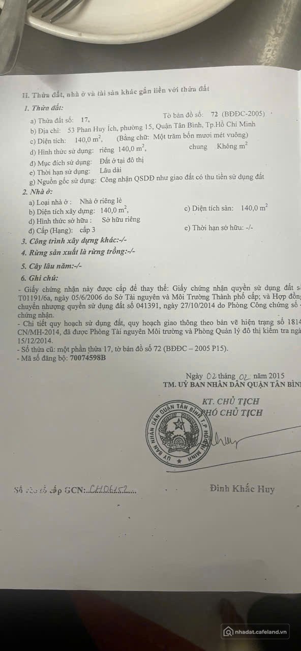 Bán nhà riêng: Cần Bán Nhà Mặt Tiền 53 Phan Huy Ích, Phường 15, Quận Tân Bình -C