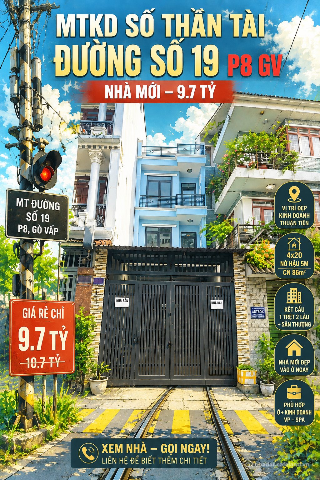 Bán nhà riêng: 110tr/m2 có ngay mtkd ngay cv làng hoa 86M2 4x20 nở hậu 5m 3T kiê