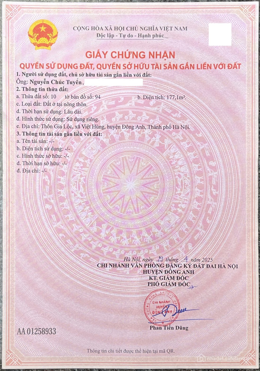 Bán đất thổ cư: Bán đất tại Gia Lương (Lộc), Việt Hùng, Đông Anh