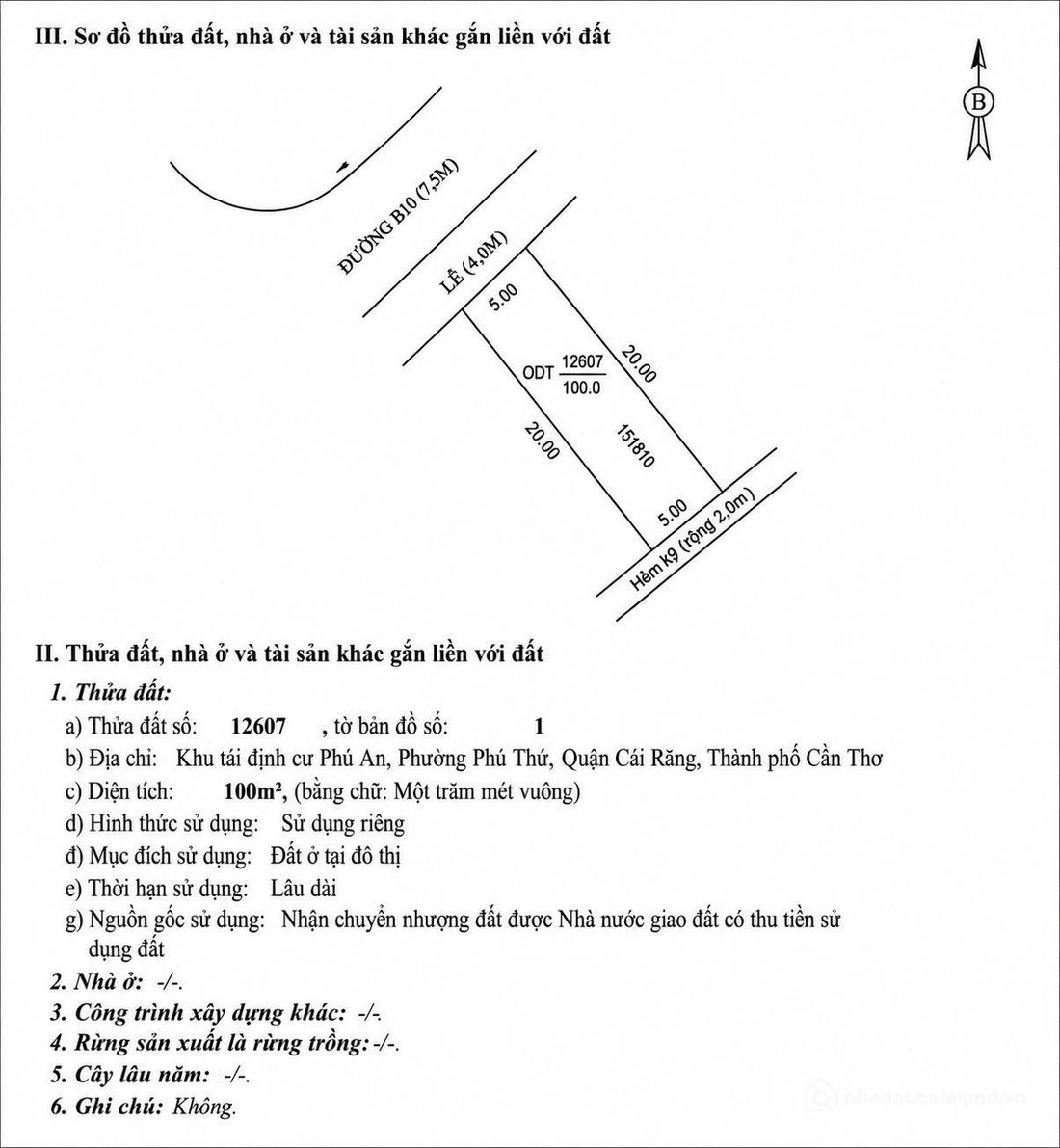 Bán đất thổ cư: BÁN NỀN ĐƯỜNG B10 KDC PHÚ AN - 100M2 - H. TB - GIÁ 2,75 TỶ